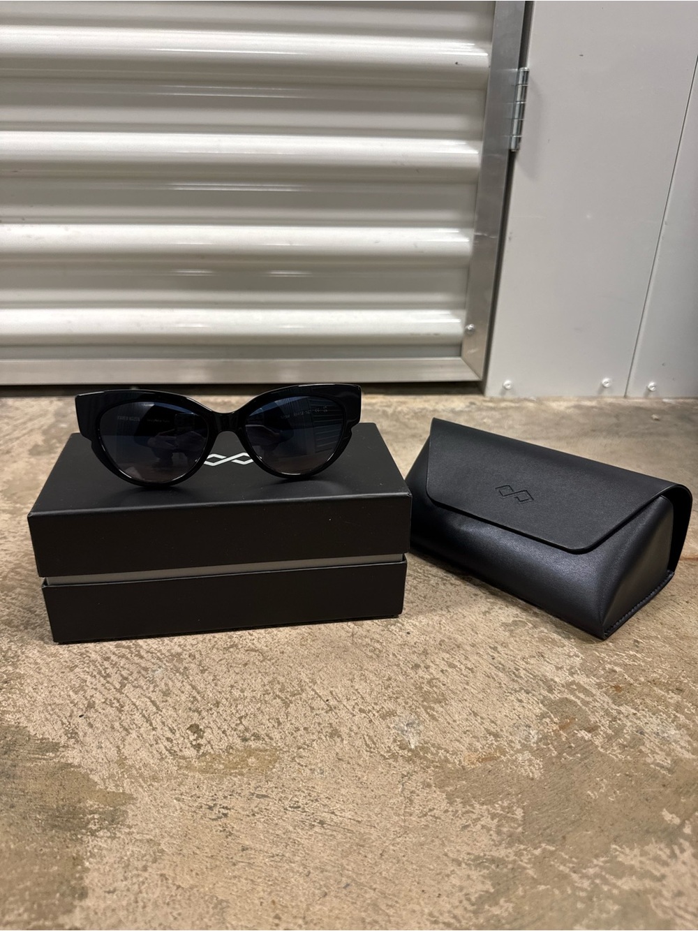 Andrea Wazen- Black Cat-Eye Sunglasses with Case